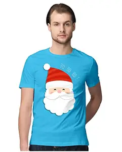 ALLEN BLACK Men's Regular Fit T-Shirt Ho Ho Ho! Merry Christmas - Santa Claus 100% Cotton T-Shirt Sky Blue_HHHMCSMEN-Sky Blue L Men Round_