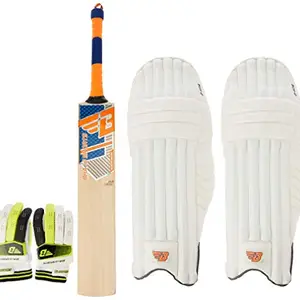 BHAJJI KASHMIRI WILLOW CRICKET BAT T20 5.0 WITH BHAJJI BATTING GLOVES 303 MENS AND BATTING PAD 606