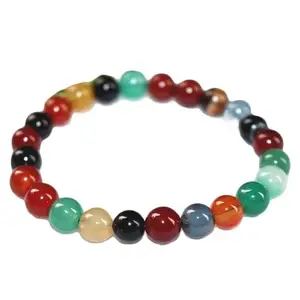 RRJEWELZ Natural Rainbow Agate 8mm round Shape smooth Cut Beads 8 Inch Stretchable Bracelet for Men & Women.|STBR_RR_08001_8.0