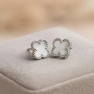 MSPrimeStore Women’s Elegance Clover Stud Earrings | White and Silver Stainless Steel Ear Studs | Floral Clover Style Jewellery for Girls & Women Birthday & Party