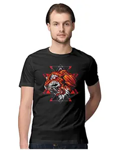 ALLEN BLACK Men's Regular Fit T-Shirt Fierce Tiger 100% Cotton T-Shirt Black_FIRTGRERW-Black M Men Round_