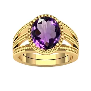 APSSTONE 4.25 Ratti Natural Amethyst (Katela Ring) Gemstone Gold Plated Ring For Men And Female