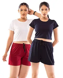 Lappen Fashion Women’s Night Wear | Combo of Crop top with Shorts | Cotton Two-Sided Pocket Bottom Wear | Regular Fit Plain Night Dress | Night Suit for Girls and Women – Combo Pack