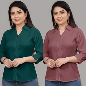 Formal Cotton Blend Shirt for Women with 3/4 Sleeve for Casual Wear Combo of 2