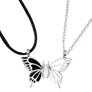 De-Autocare Valentine's Day Special Stainless Steel I Love You Romantic Forever Magnetic Distance Broken Butterfly Locket Pendant Necklace With Clavicle Chain & Rope For Girl's And Women's