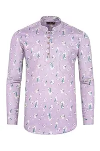 Thistle Pink Fountain Floral Printed Premium Tencel Kurta Shirt