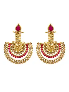 Azai By Nykaa Fashion Stylish Festive Chandbaalis With Maroon & Kundan Stone earrings For Girls And Women |Wedding Collection For Bride And Bridesmaid Set