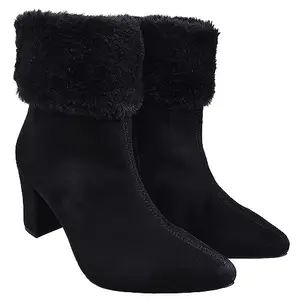 SWAGGA Women Ankle Fur Boot (Black, 7)