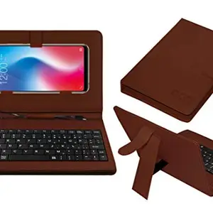 ACM Keyboard Case Compatible with Vivo V9 Mobile Flip Cover Stand Direct Plug & Play Device for Study & Gaming Brown