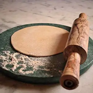 Grahvatika Marble Rolling Board and Pin Set, 25.4 cm Green Chakla Belan, Traditional Roti Maker for Kitchen