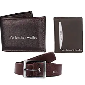Mundkar Synthetic Men's Wallet Belt & Card Holder Combo Set Accessories