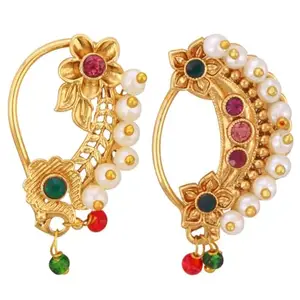 VFJ VIGHNAHARTA FASHION JEWELLERY Vighnaharta Multi CZ stone and Pearls moti Nath Nathiya./ Nose Pin combo 2 nath for women and Girls[VFJ1261-1263NTH-PRESS-MULTI]