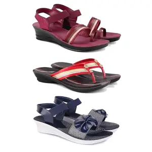 Trendy Open-Toe Sandals for Women – Soft Padded Footbed, Summer Wear | (COMBO-3)-1962-1958-1972-7