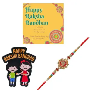 Webelkart Premium Om Designer Rakhi for Brother With Fridge Magnet,Rakhi For Brother Bhabhi, Raksha Bandhan Combo Pack With Greeting Card And Roli Chawal
