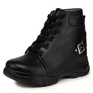 D-SNEAKERZ Boot Shoes High Ankle Heel shoes for Women And Girls Casual Stylish New Model Latest Trendy Sneaker 9023 Black color