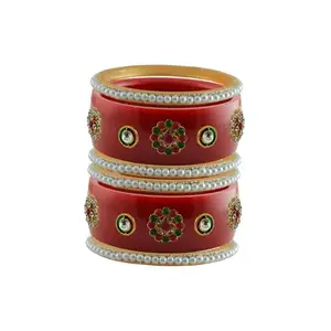 Vidhya Kangan Stone Stud Color Red Acrylic Bangle | Over Size | Plus size |For Woman and girlsChura Bangles Set for Wedding and Party (sku-ban25122)