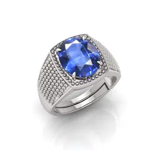 RRVGEM Natural 10.25 Ratti 9.00 Carat Blue Sapphire panchdhatu ring Silver Plated Ring Astrological Adjustable Ring Size 16-22 for Men and Women