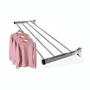 VKS Sales Premium Stainless Steel Wall Mounted Foldable Cloth Drying Hanger/Clothes Dryer Stand for Balcony Railing/Terrace (4 Pipes X 8 Feet)