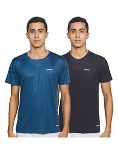Charged Play-005 Interlock Knit Geomatric Emboss Round Neck Sports T-Shirt Teal Size Medium And Charged Pulse-006 Checker Knitt Round Neck Sports T-Shirt Navy Size Medium