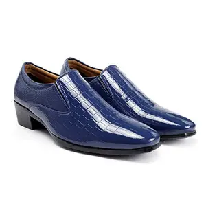 YUVRATO BAXI Men's Blue Height Increasing/Elevator Casual and Formal Slip-On Moccasin Shoes-7 UK
