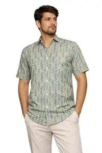 Printvaas Stylish Mens Cotton Regular Fit Half Sleeve Collared Printed Shirt | Lightweight & Breathable Fbaric | Button Down Shirt for Mens & Boys