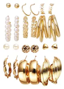 Shining Diva Fashion 12 Pairs Combo Set Latest Stylish Western Hoop Earrings for Women and Girls (rrsd16142er)