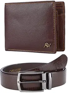 WILDBUFF Leather Wallet and Belt Combo | Gift Set for Men | Premium Gift Set for Birthday Wedding Anniversary (Brown WB671429)