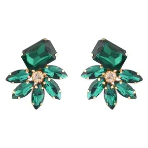 Efulgenz Fashion Green Crystal Floral Big Studs Earring for Women