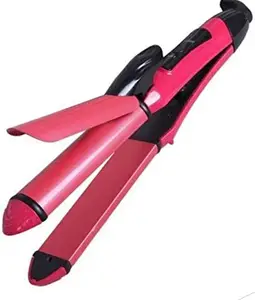 Florastic 2-in-1 Ceramic Plate Combo Beauty Set of Hair Straightener and Curler, Pink
