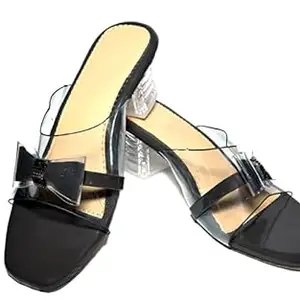 Eleglaze Women's Clear Block Heel Sandals – Transparent Strap Slip-On Slides | Stylish Party & Casual Footwear (Black And Clear, UK Footwear Size System, Adult, Women, Numeric, Narrow, 8)