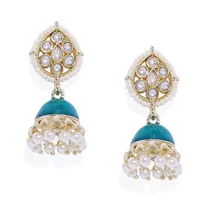 ACCESSHER Base Metal with Kundan Traditional Earrings for Women, White, Green