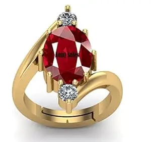 Ayush Gems 3.25 Ratti Natural Ruby Manik Gold Plated Birthstone/Astrology/Rashi Ratan Adjustable Ring for Men & Women