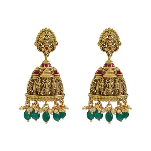 Kushal's Fashion Jewellery Ruby-Green Oxidised Gold Plated Ethnic 92.5 Pure Silver Temple Earring - 424607