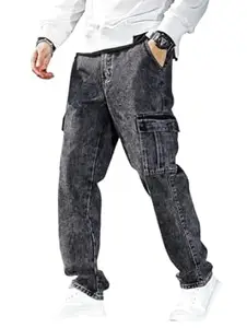 TAGAS Men Loose Fit Men's Flip Pocket Jeans || Mens Stylish Cotton Loose Fit Denim Cargo || Multi-Pocket Styling Pant||