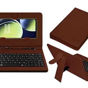 Acm Keyboard Case Compatible with Oneplus Nord CE 3 Lite Mobile Flip Cover Stand Direct Plug & Play Device for Study & Gaming Brown