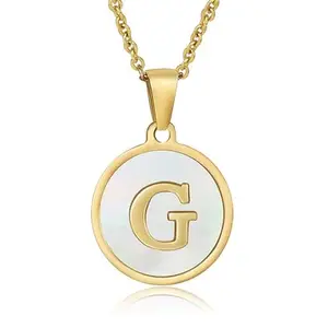 Pinapes Round-shaped G alphabet golden white pendant with chain designed for girls and women