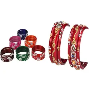 Somil Combo Bangles Set For Women & Girls | Multi-Color Chudi | Wedding, Festival, Daily & Occasion Use, Pack Of 30, Multicolor, Red -A275