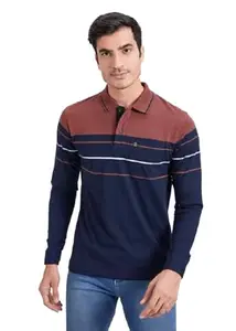 PRORIDERS Men's Cotton Rich Striped Polo T Shirt with Pocket | Collar Tshirts | Full Sleeves - Regular Fit Coffee