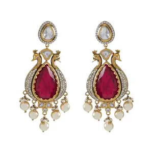 Kushal's Fashion Jewellery Ruby Victorian Plated Ethnic Kundan Earring - 417689