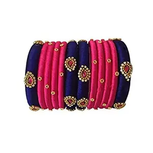 Generic JANVIKA NOVELITY Pink and Blue Color Shine Silk Thread Bangles for Women Set of 12 Bangles (size-2/10)