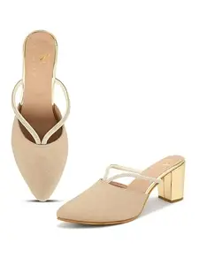 XE Looks Gold Women's Fashion Sandals | Faux Leather Comfortable and Stylish Block Heel | For Wedding Occasion 3 Inches Heel | For Women & Girls