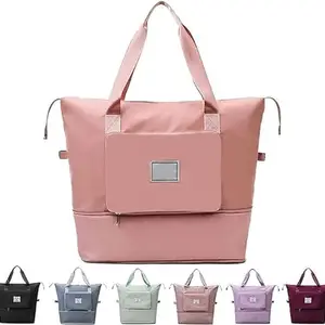 Foldable Hand Bag Travel Duffel Bag for Yoga, Women, Girls Small Travel Bag Set of (Set of 3 Pink)