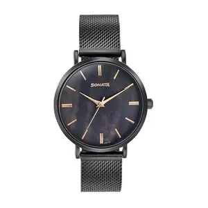 Sonata Quartz Analog Black Dial Black Stainless Steel Strap Watch for Women