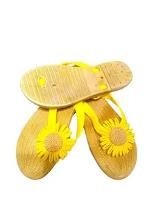 FootLook Soft & Comfortable Indoor Outdoor Fashionable Slippers for Girls & Women (FDS-Yellow-40)