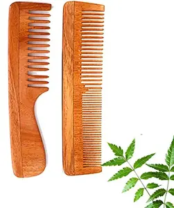 QS Collectionseem Wooden Comb Set for Women & Men | Hair Growth |Dandruff Remover (Pack of 2)