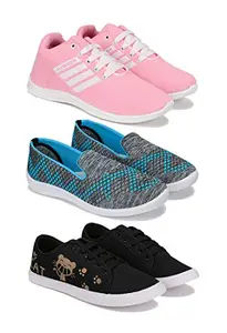 Bersache Sports (Walking & Gym Shoes) Running, Loafers, Sneakers Shoes for Women Combo(MR)-1704-1544-1629 Multicolor (Pack of 3)