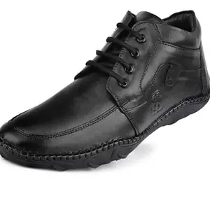 LOUIS STITCH Jet Black Genuine Leather Formal Shoes for Men | Ultra Lightweight and Flexible Rubber Sole Men’s Lace Up Formal Shoes | Mid-Ankle Derby Shoes for Men | LSAXCKJB | UK-9