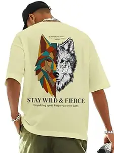 ENCIGER Men Oversized Cotton T-Shirt | Drop Shoulder Graphic Printed Loose Fit Casual Streetwear Tee for Men