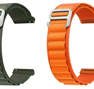ACM Pack of 2 Watch Strap Nylon compatible with Cultsport Ranger Xr Ultra Smartwatch Sports Hook Band (Green/Orange)