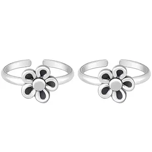 GIVA 925 Oxidised Silver Blossoming Flower Toe Rings| Toe Rings for Women and Girls | With Certificate of Authenticity and 925 Stamp | 6 Month Warranty*